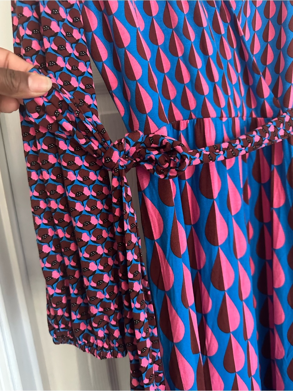 Boden Ophelia Faux Wrap Maxi Dress Multicolor Jersey Raindrop Tie Waist Sz 12R - Picture 6 of 12